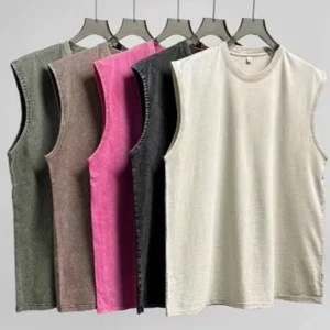 Summer Men's Washed Cotton Tank Tops Muscle Gym Sleeveless Workout T Shirts Running Beach Loose Cutoff Tees 2