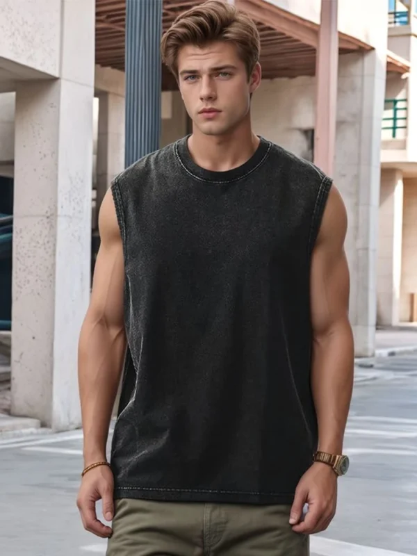 Summer Men's Washed Cotton Tank Tops Muscle Gym Sleeveless Workout T Shirts Running Beach Loose Cutoff Tees Summer Men's Washed Cotton Tank Tops Muscle Gym Sleeveless Workout T Shirts Running Beach Loose Cutoff Tees