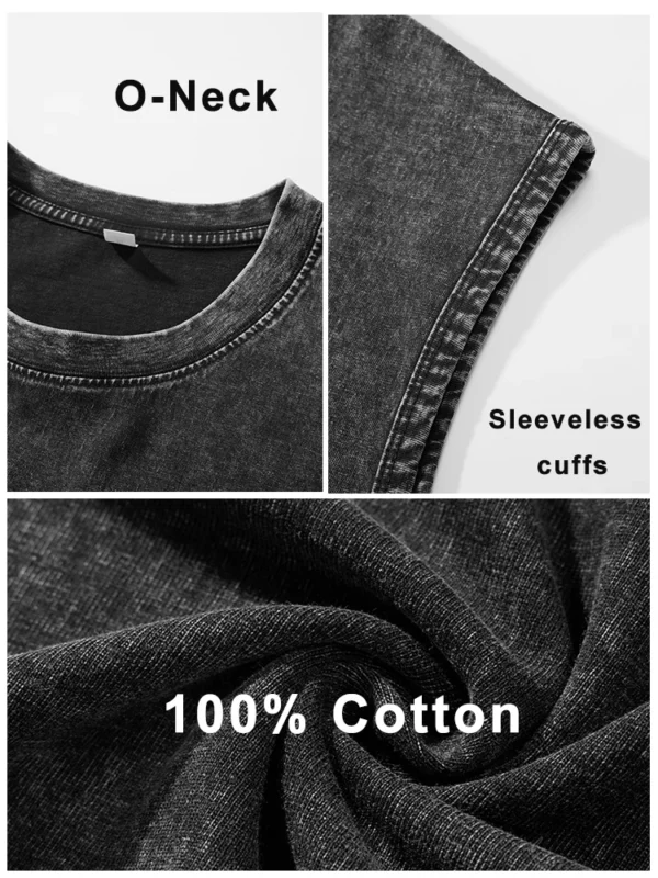 Summer Men's Washed Cotton Tank Tops Muscle Gym Sleeveless Workout T Shirts Running Beach Loose Cutoff Tees 4
