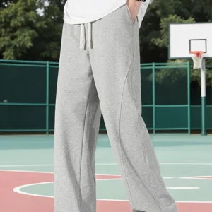 Summer Men\'s Sport Pants Lightweight Cotton Straight Leg Grey Sweatpants Loose Fit Jogging Pants Casual Home Gym Trousers