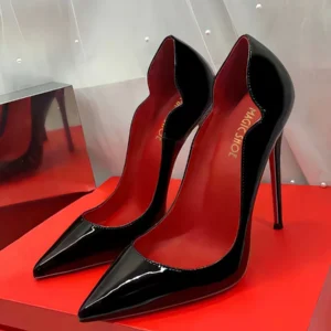 2024 New Spring/Summer 12cm Ultra Shallow Mouth Black Red Bottom High Heels Women's Thin Heels Sexy Pointed Large Single Shoes - Image 1