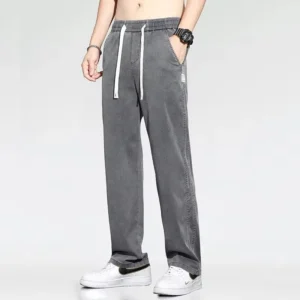 2025 New Summer Soft Lyocell Fabric Men's Jeans Thin Loose Straight Pants Drawstring Elastic Waist Korea Casual Trousers - Image 3