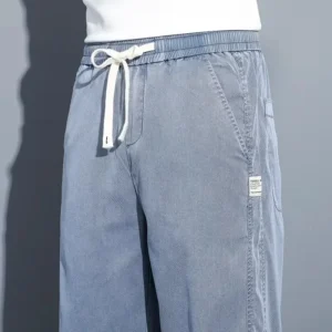 2025 New Summer Soft Lyocell Fabric Men's Jeans Thin Loose Straight Pants Drawstring Elastic Waist Korea Casual Trousers - Image 5
