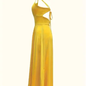 2026 Casual Sexy Slit Lace-Up Backless Camisole Dress, Elegant Sleeveless V-Neck Cinched Waist Dress, Women's Party Outfit - Image 4