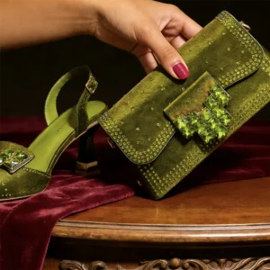 2026 INS Italian Design Olive Green rhinestone Pointed-Toe Women's High Heels & Matching Bag Set - Ideal for Parties & Weddings - Image 4