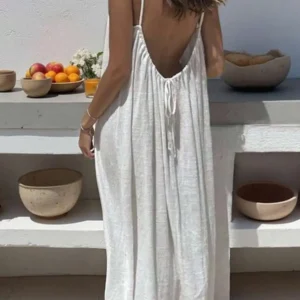 2026 New European & American Cross‑border Women’s Wear, Solid Color Loose Casual Versatile Slip Backless Maxi Dress - Image 2