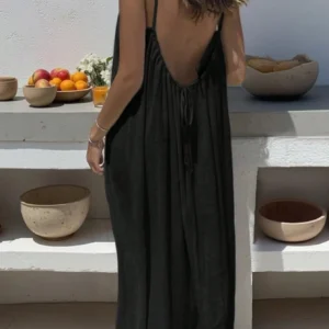 2026 New European & American Cross‑border Women’s Wear, Solid Color Loose Casual Versatile Slip Backless Maxi Dress - Image 6