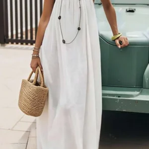 2026 New European & American Cross‑border Women’s Wear, Solid Color Loose Casual Versatile Slip Backless Maxi Dress - Image 1