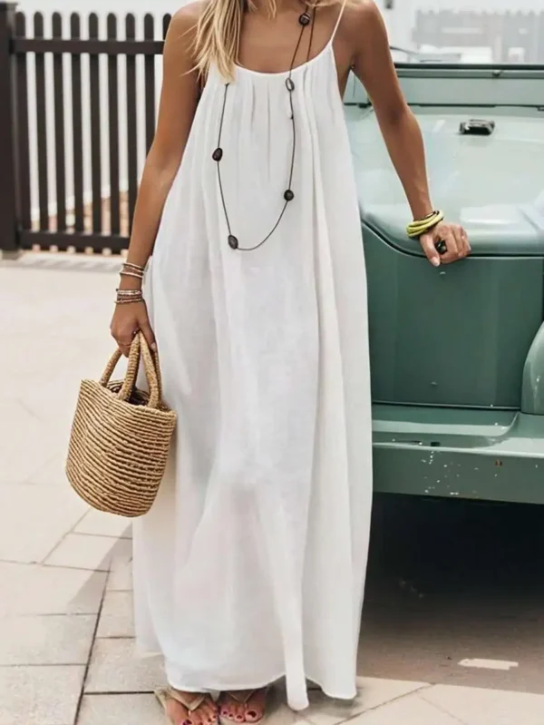 2026 New European & American Cross‑border Women’s Wear, Solid Color Loose Casual Versatile Slip Backless Maxi Dress