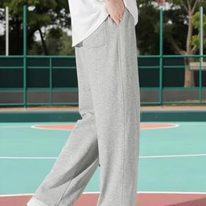 Summer Men\'s Sport Pants Lightweight Cotton Straight Leg Grey Sweatpants Loose Fit Jogging Pants Casual Home Gym Trousers 4