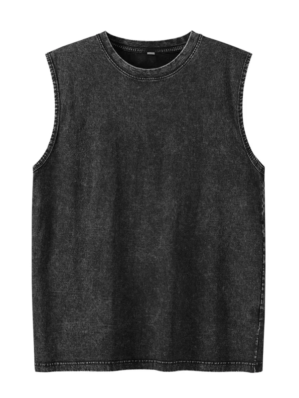 Summer Men's Washed Cotton Tank Tops Muscle Gym Sleeveless Workout T Shirts Running Beach Loose Cutoff Tees 3