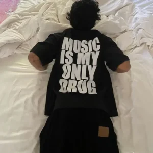 Alphabet Musicis My Only Drug Fun English Short-sleeved T-shirt Summer Cotton Short Sleeved Trendy Niche Men Women Streetwear - Image 1