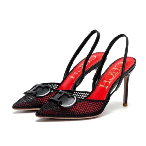 CHCH Women's High Heels 2025 Summer Breathable Mesh Black Business Sandals 9cm - Image 1