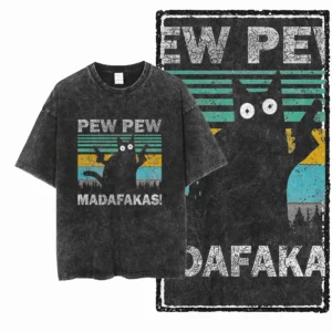 COOLMIND DB cat Printed Cotton Acid Washed Exclusive Graphic Unisex T Shirt Cool Streetwear Men Tshirts Big Size Tee for men - Image 3