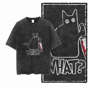 COOLMIND DB cat Printed Cotton Acid Washed Exclusive Graphic Unisex T Shirt Cool Streetwear Men Tshirts Big Size Tee for men - Image 1