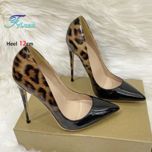 Designer New 8CM 10CM 12CM Gradient Color Leopard Print High Heels For Woman Single Shoes Plus Size 45 Womens Pointed Toe Pumps - Image 2