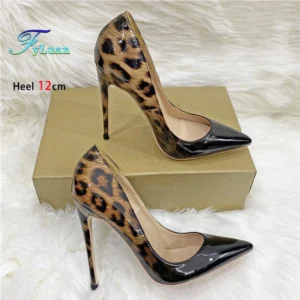 Designer New 8CM 10CM 12CM Gradient Color Leopard Print High Heels For Woman Single Shoes Plus Size 45 Womens Pointed Toe Pumps - Image 1