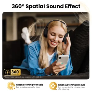 HAYLOU S30 Wireless Bluetooth 5.4 Headphones 43dB Adaptive Noise Cancelling Headsets 40mm Driver 80H Playtime Earphones - Image 6