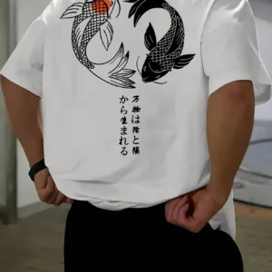 Koi Harajuku Japanese Pattern 100% Pure Cotton Men's T-shirt Summer Daily Outdoor Sports Street Casual Comfortable Short-sleeved - Image 5