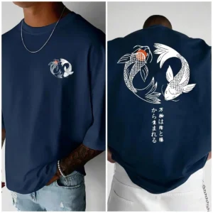 Koi Harajuku Japanese Pattern 100% Pure Cotton Men's T-shirt Summer Daily Outdoor Sports Street Casual Comfortable Short-sleeved - Image 4