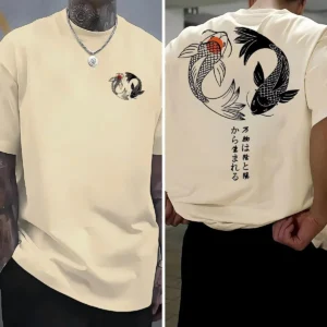 Koi Harajuku Japanese Pattern 100% Pure Cotton Men's T-shirt Summer Daily Outdoor Sports Street Casual Comfortable Short-sleeved - Image 1