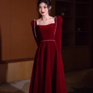 Mauroicardi Long Birthday Party Evening Soft Velvet Maxi Dresses for Women Puff Sleeve Square Neck Luxury Elegant Chic Clothing - Image 5