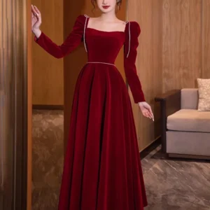 Mauroicardi Long Birthday Party Evening Soft Velvet Maxi Dresses for Women Puff Sleeve Square Neck Luxury Elegant Chic Clothing - Image 3