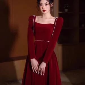 Mauroicardi Long Birthday Party Evening Soft Velvet Maxi Dresses for Women Puff Sleeve Square Neck Luxury Elegant Chic Clothing - Image 4