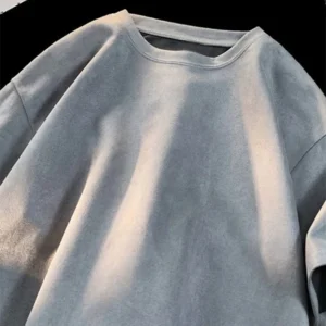 New Retro Suede T-shirt Men Women Anti-wrinkle Loose Crew Neck Casual TShirts Summer Short Sleeve Fashion High Street T Shirt - Image 4
