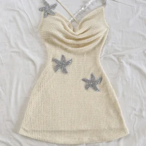 Pure and sexy halter dress for women's spring collection, new hot girl sexy backless strap with five-pointed star embroidery - Image 3