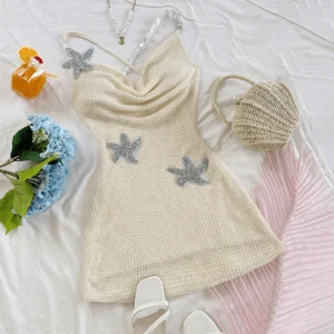 Pure and sexy halter dress for women's spring collection, new hot girl sexy backless strap with five-pointed star embroidery - Image 5