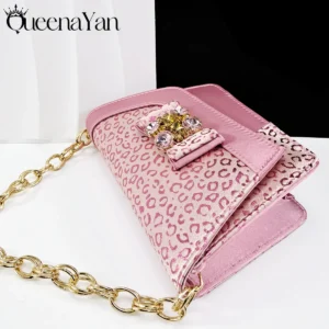 Queena Yan 2025 Shiny Italian Fashion Pointed Toe Women Heel Fashion Rhinestone Decoration Pink Color Shoes And Bag Set - Image 3