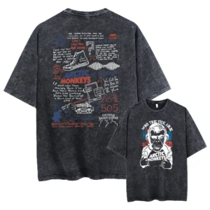 Retro Rock Arctic Monkeys Music Album Graphic T-Shrit Men's Vintage Washed Oversized Short Sleeve T Shirt Y2k Hip Hop Streetwear - Image 3