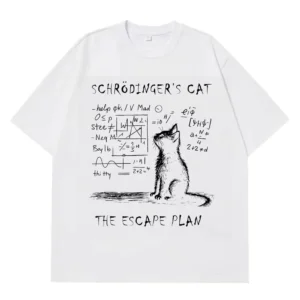 Schrodinger Cat Physics Quantum Mechanics Creative Print Summer Short-sleeved Cotton T Shirt Men Women Streetwear Loose T-shirts - Image 2