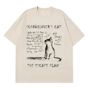 Schrodinger Cat Physics Quantum Mechanics Creative Print Summer Short-sleeved Cotton T Shirt Men Women Streetwear Loose T-shirts - Image 6
