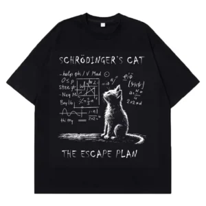 Schrodinger Cat Physics Quantum Mechanics Creative Print Summer Short-sleeved Cotton T Shirt Men Women Streetwear Loose T-shirts - Image 1
