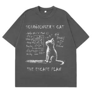 Schrodinger Cat Physics Quantum Mechanics Creative Print Summer Short-sleeved Cotton T Shirt Men Women Streetwear Loose T-shirts - Image 5