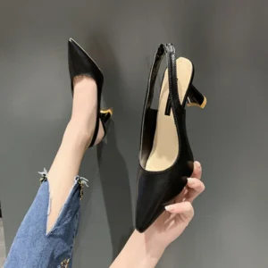 Summer Fashion New Breathable Pointed Toe Stiletto Heel PU Comfortable and Elegant Women's Shoes Shallow Mouth Sexy Sandals - Image 3