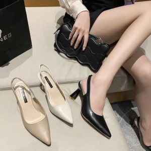 Summer Fashion New Breathable Pointed Toe Stiletto Heel PU Comfortable and Elegant Women's Shoes Shallow Mouth Sexy Sandals - Image 1