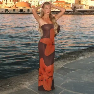 Women's Floral Print Backless Strapless Long Dress Summer Party Holiday Vacation Beach Streetwear Fashion Sleeveless Long Dress - Image 5