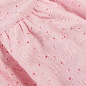 Women's Solid Colour Burned Flower Embroidery Ruffled Hem Mini Sleeveless Dress Elegant, Sensual, Pink Girly Style - Image 4