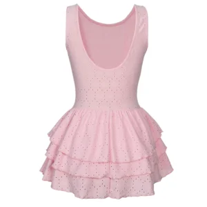 Women's Solid Colour Burned Flower Embroidery Ruffled Hem Mini Sleeveless Dress Elegant, Sensual, Pink Girly Style - Image 3