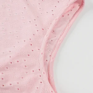 Women's Solid Colour Burned Flower Embroidery Ruffled Hem Mini Sleeveless Dress Elegant, Sensual, Pink Girly Style - Image 6