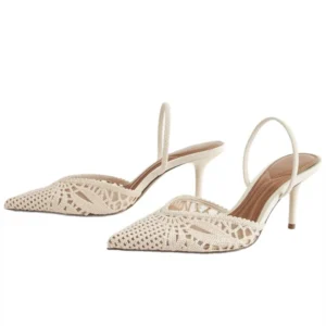 Woven Openwork Singback High-Heeled Sandals Women Sexy Pointed-Toe High Heels for Ladies Summer Comfortable Elegant Women Shoes - Image 4