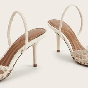 Woven Openwork Singback High-Heeled Sandals Women Sexy Pointed-Toe High Heels for Ladies Summer Comfortable Elegant Women Shoes - Image 3