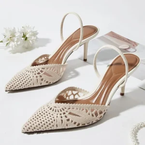Woven Openwork Singback High-Heeled Sandals Women Sexy Pointed-Toe High Heels for Ladies Summer Comfortable Elegant Women Shoes - Image 1