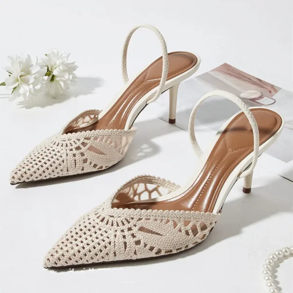 Woven Openwork Singback High-Heeled Sandals Women Sexy Pointed-Toe High Heels for Ladies Summer Comfortable Elegant Women Shoes