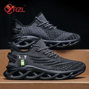 YRZL Men Sports Running Black Jogging Shoes Casual Sneakers Outdoor Breathable Mesh Women Light Shock-absorption Black Tennis - Image 1