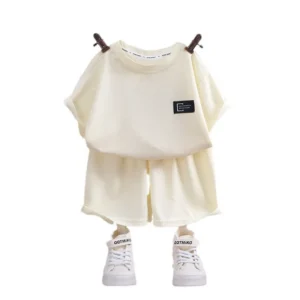 1-10Y Boys and Girls Clothing Set Summer Korean Waffle Children's Clothing Children's Comfortable Breathable Casual Set - Image 4