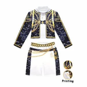 2026 Kids Girl Kpop Stage Performance Costume Hip Hop Outfit Cropped Jacket+Shorts 2PCS/Sets Streetwear Idol Concert Dance Party - Image 3